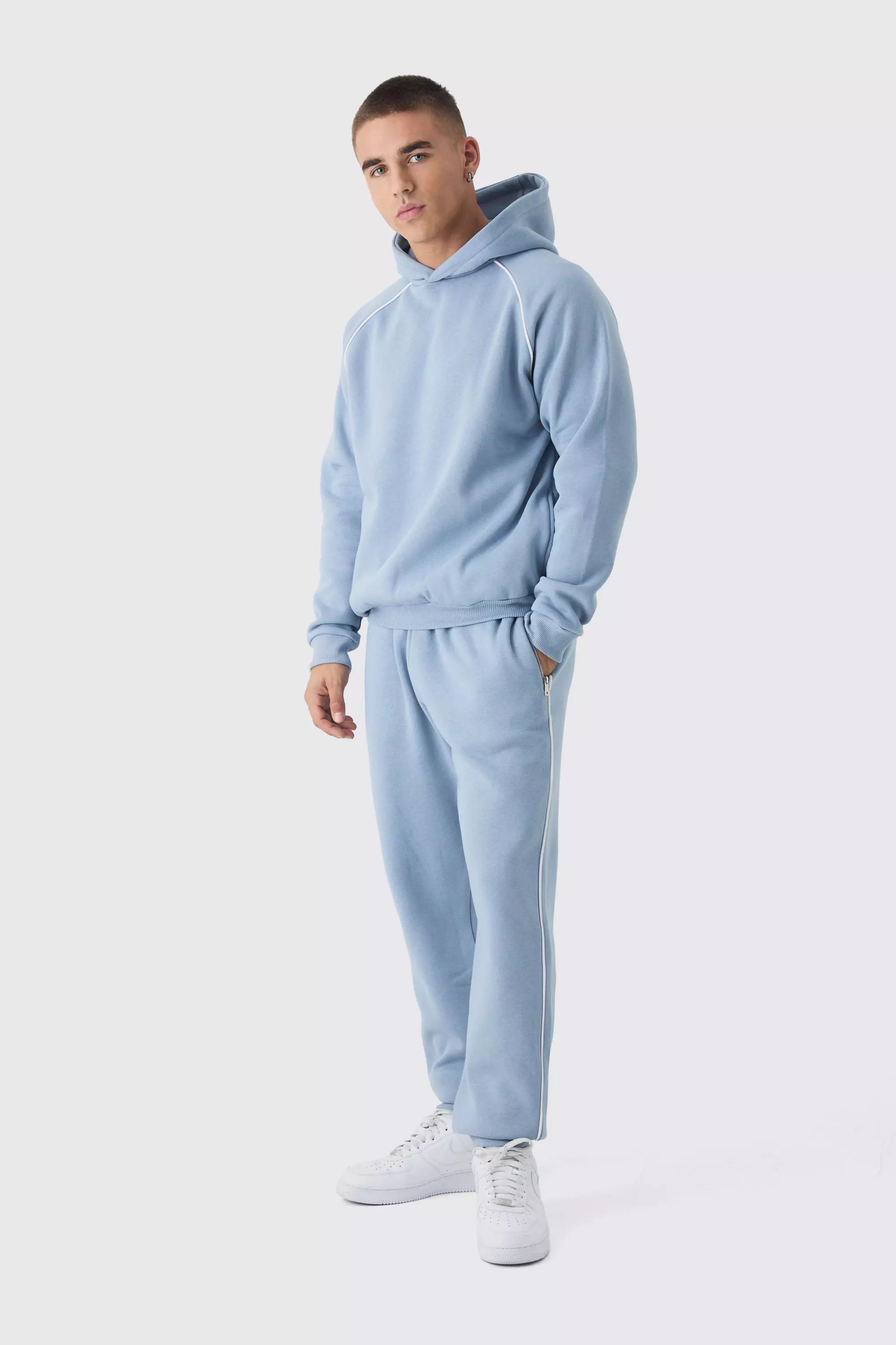 Regular Fit Raglan Sleeve Piped Hooded Tracksuit boohooMAN USA